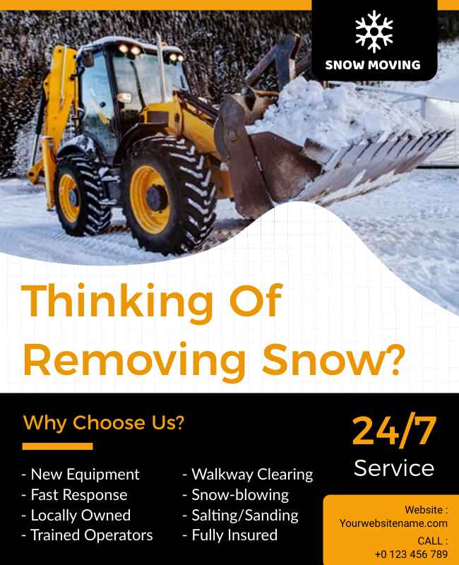 Modern black-and-white flyer for snow removal services.