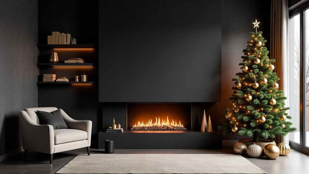 Black and Gold Luxury Modern Christmas Setup Background