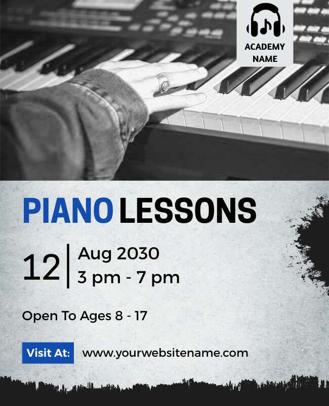 Black Theme Piano Lessons Flyer Template