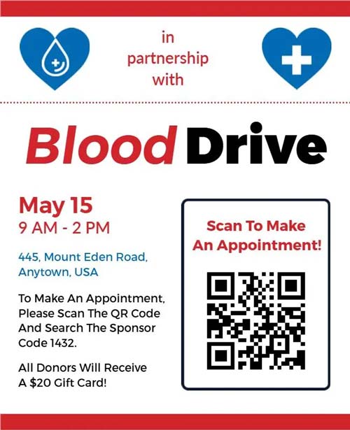 Blood Drive Appointment Flyer Featuring Details and Registration Information