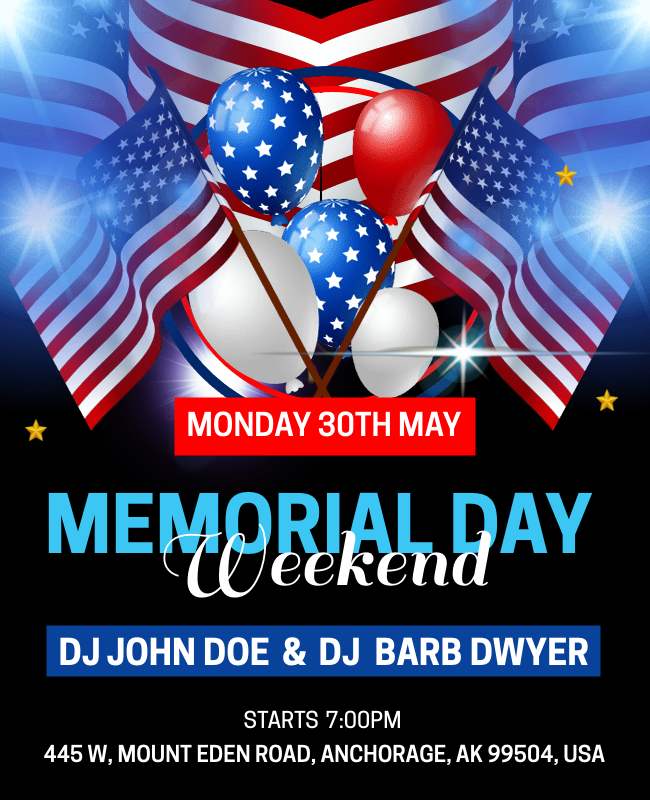 Memorial Day flyer with high-quality images to highlight the event's patriotic theme and atmosphere