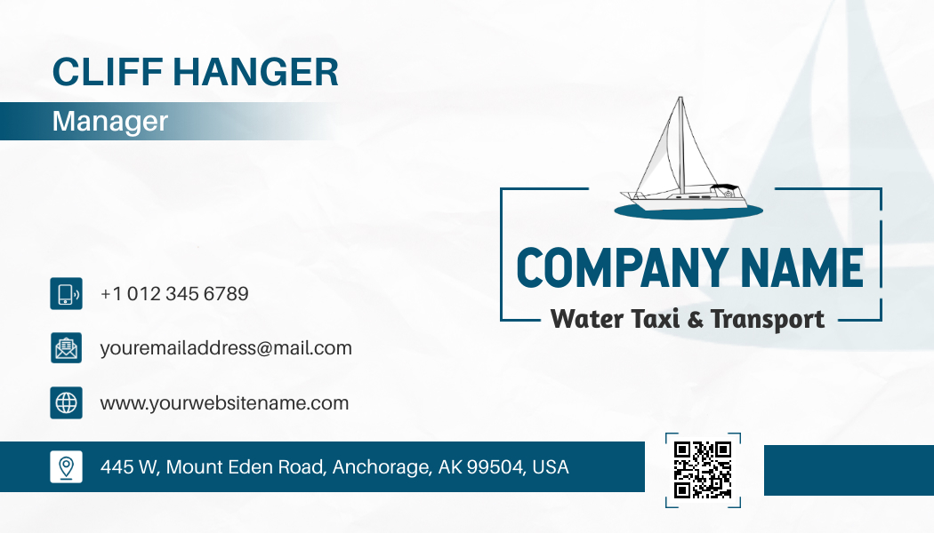 Blue Minimal Boat Transport Business Card Back