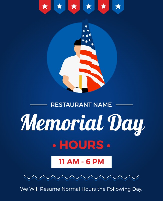 Memorial Day flyer with bold fonts for key event details