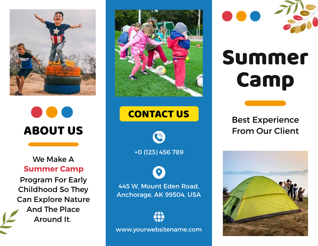 Blue Summer Camp Z Fold Brochure Template