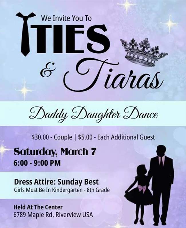 Daddy And Daughter Dance Event Invitation Featuring Festive Celebration Design