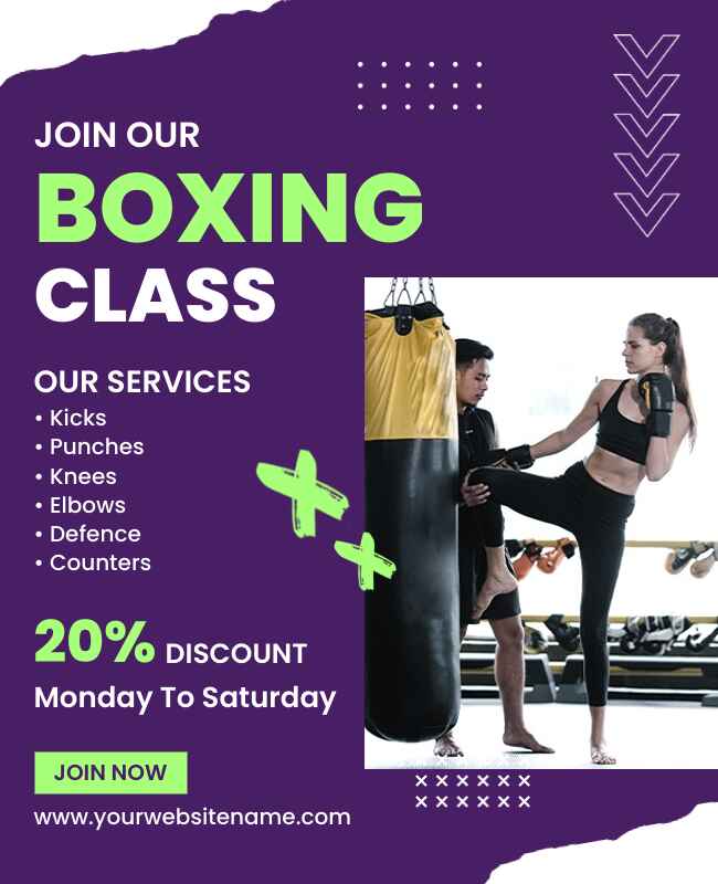 Purple Theme Boxing Class Flyer Template