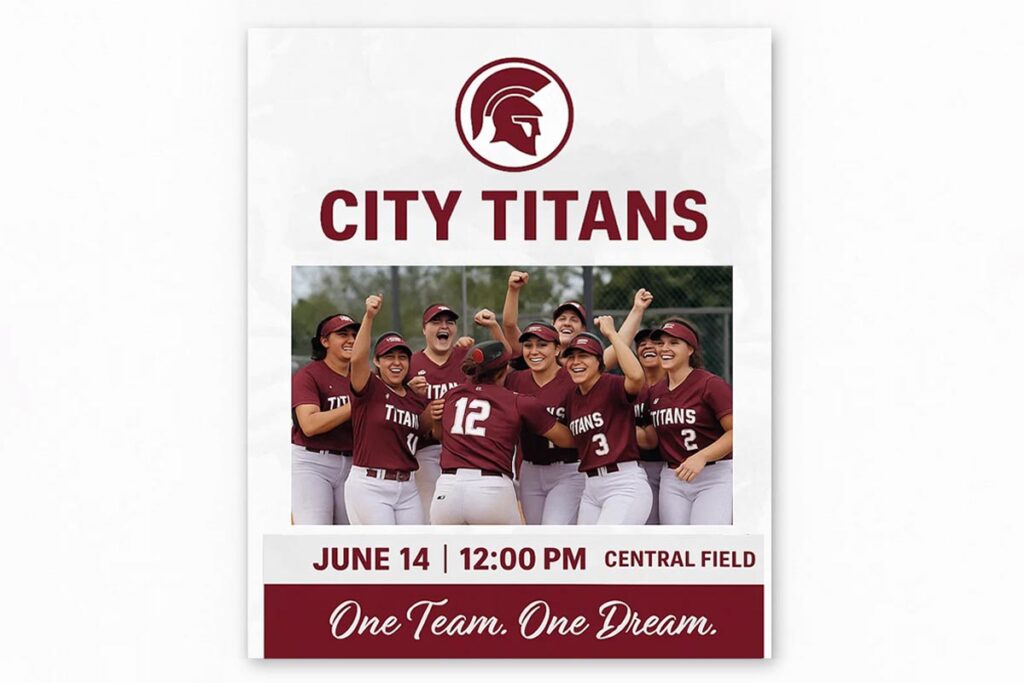 Brand Integration And Visual Identity Systems In a Softball Flyer