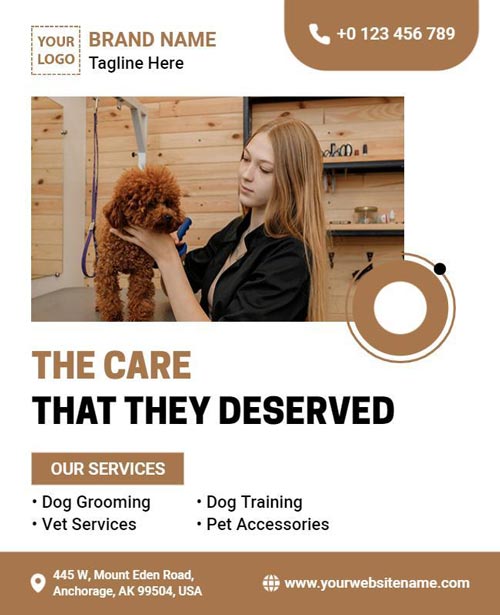 Branding Dog Grooming Flyer Featuring Clean Design and Service Information