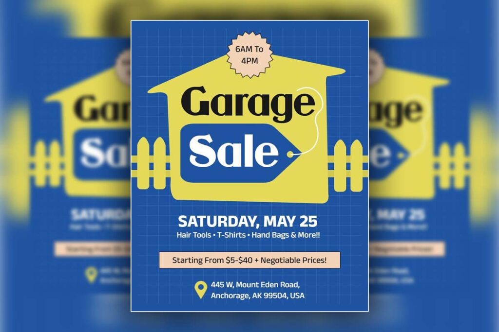 Bright Yellow House-Themed Community Garage Sale Flyer Template