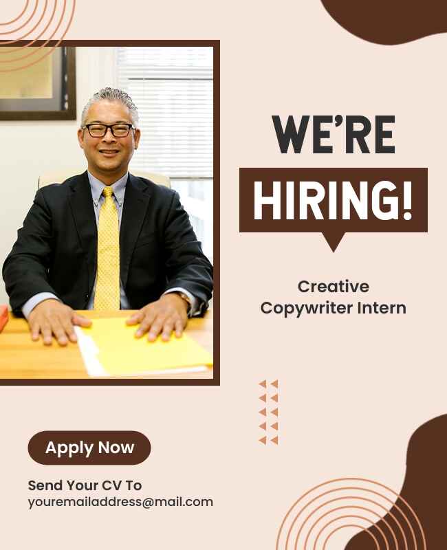 Brown modern hiring copywriter flyer template emphasizing job offers for writers.