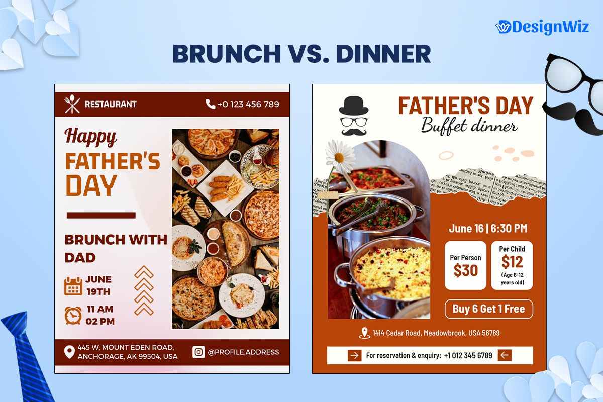  brunch vs. dinner flyer comparison