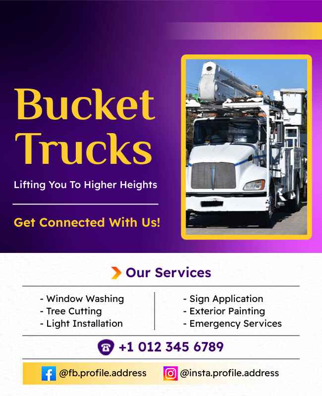 Purple and White Bucket Truck Service and Rental Flyer Template