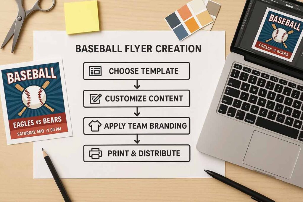 Professional budget baseball flyer design workflow diagram