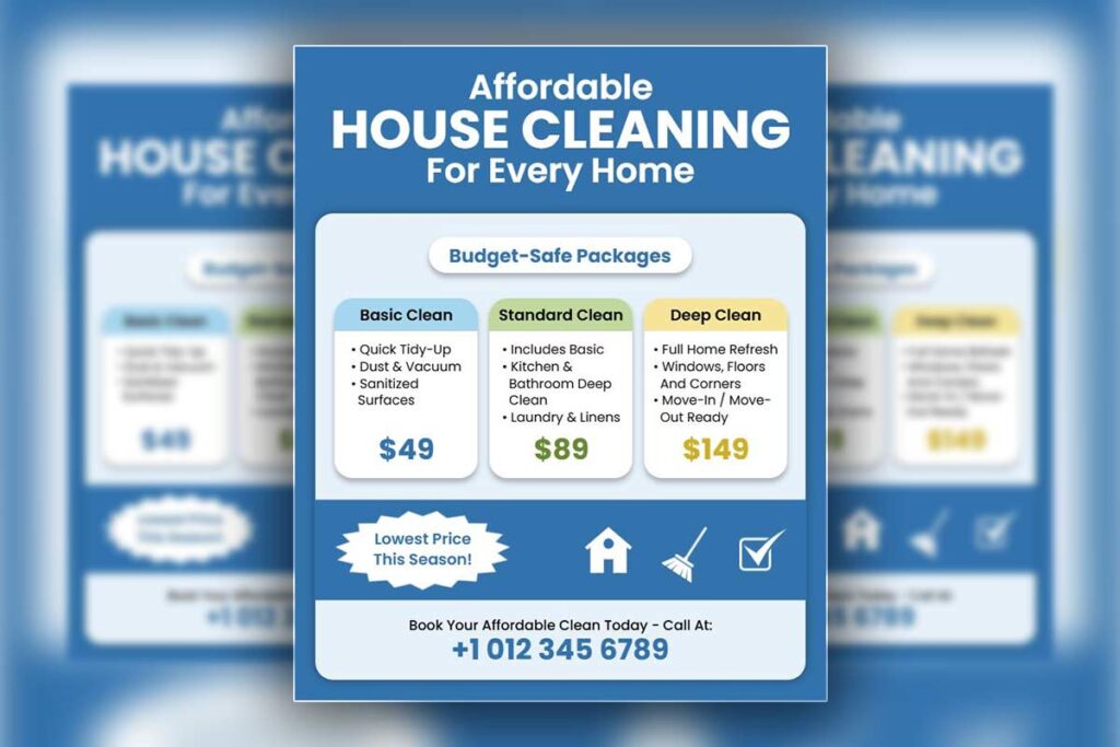 Budget-Friendly House Cleaning Service Promotion Flyer Template