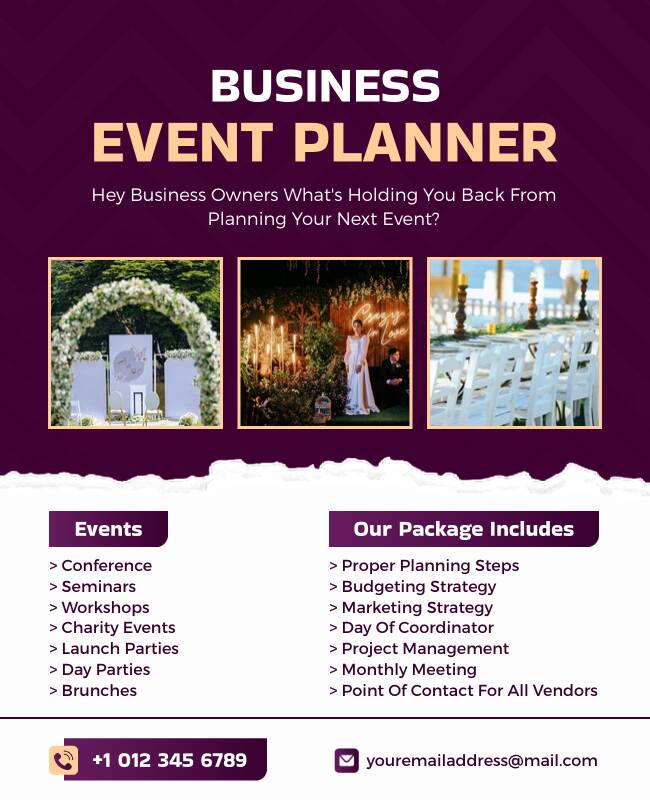 Dark Purple Business Event Planner Flyer Template