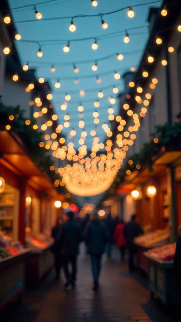 Canopy Of Lights Above Market Background