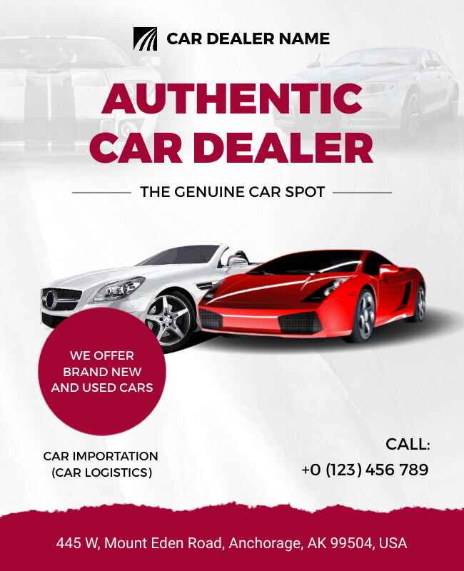 Simple flyer for showcasing car dealership promotions and sales.