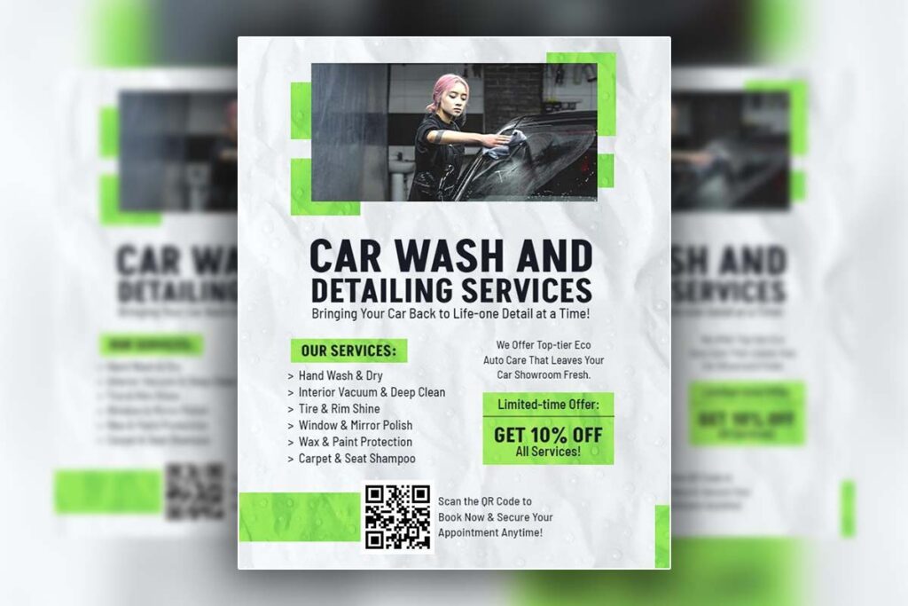 Car Wash and Detailing Services Promotional Flyer Template