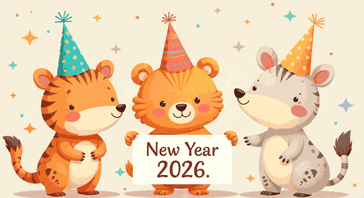 Cartoon Animals Celebrating New Year