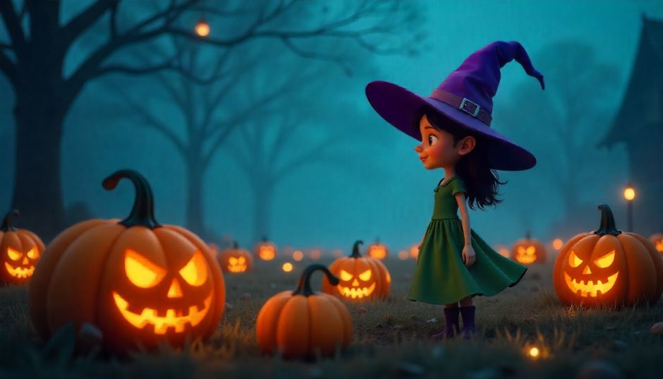 cartoon witch on ground