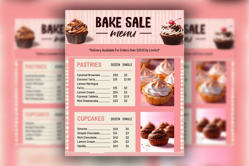 Bake Sale Pastry and Cupcake Menu Flyer Template