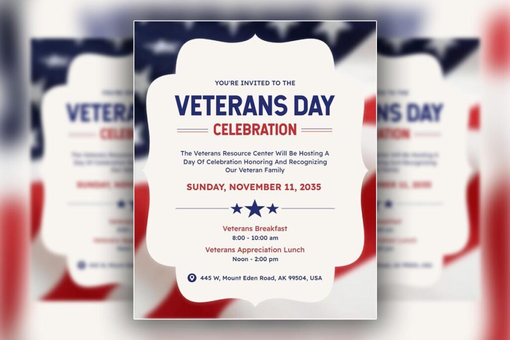 Celebratory Stars and Stripes Veterans Day Honor Flyer Template