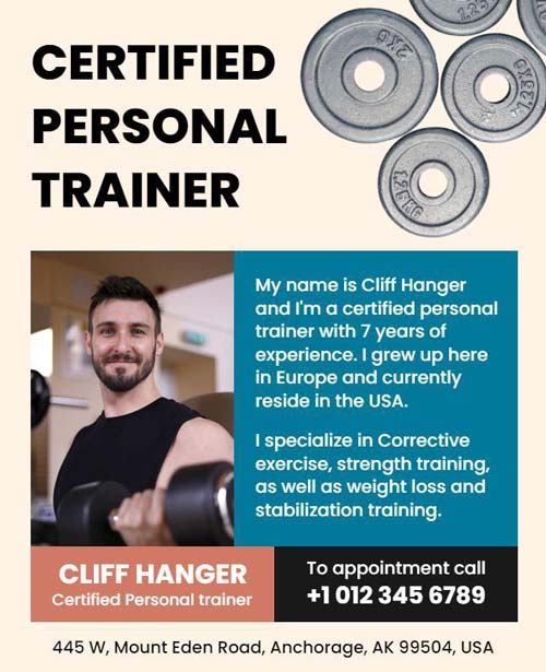 Certified Personal Trainer Flyer Featuring Professional Design and Service Details