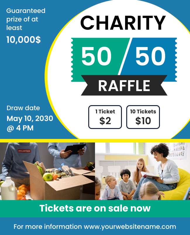 Classic charity raffle flyer with elegant design, prize details, and event information