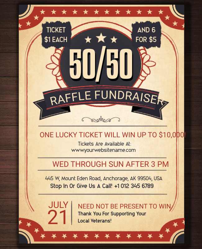 Retro vintage raffle flyer with nostalgic design, bold typography, and event details