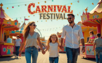 Charming flyer showcasing family fun at a carnival event