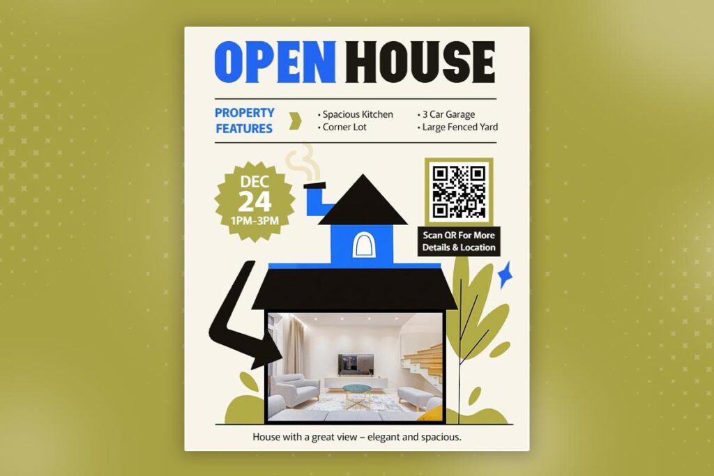 Charming Modern Open House with Spacious Living Areas Flyer Template
