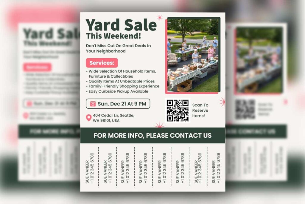 Charming Pink Yard Sale Weekend Community Flyer Template