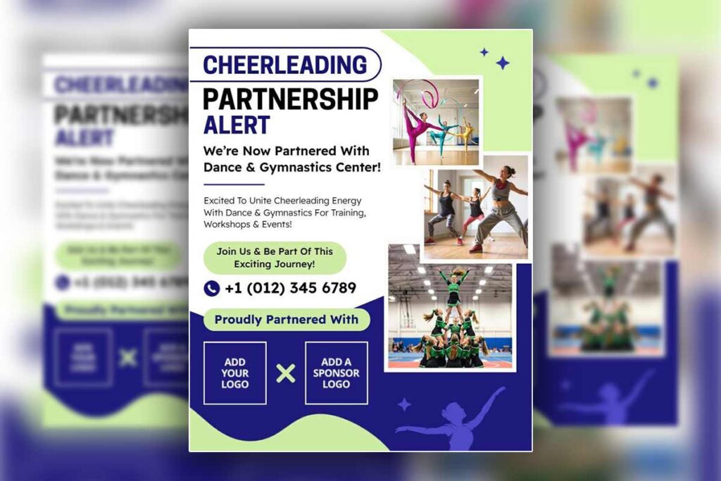 Cheerleading Dance And Gymnastics Partnership Announcement Flyer Template