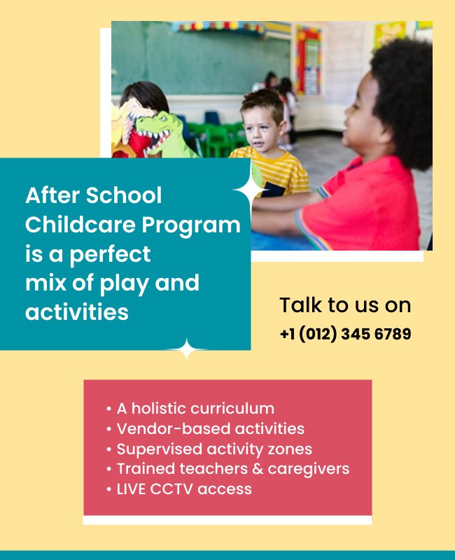 Informative childcare flyer promoting after-school programs for students