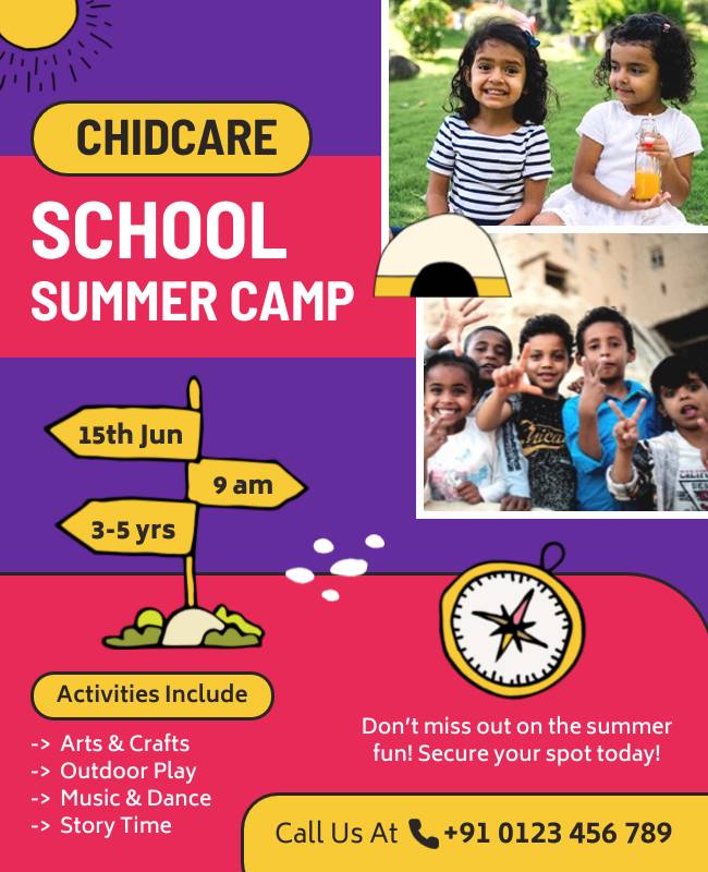 Exciting summer camp flyer highlighting activities and enrollment details