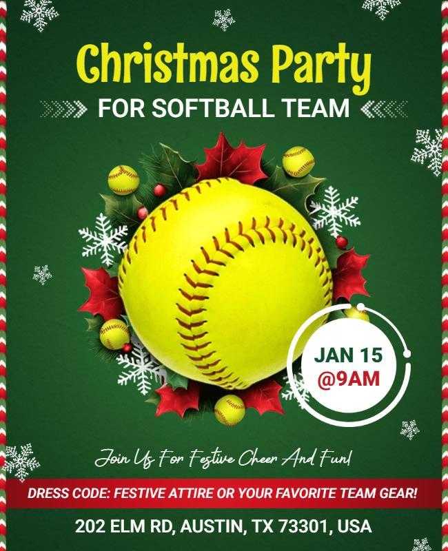 Christmas Softball Team Party Celebration Flyer
