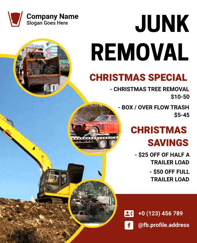 Holiday-themed junk removal flyer promoting seasonal discounts and specials.