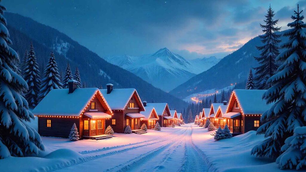 Christmas-themed Mountain Scene Background
