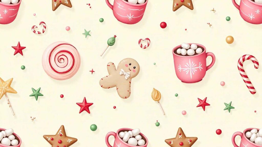 Christmas-themed Wallpaper Pattern Featuring Cute Festive Elements