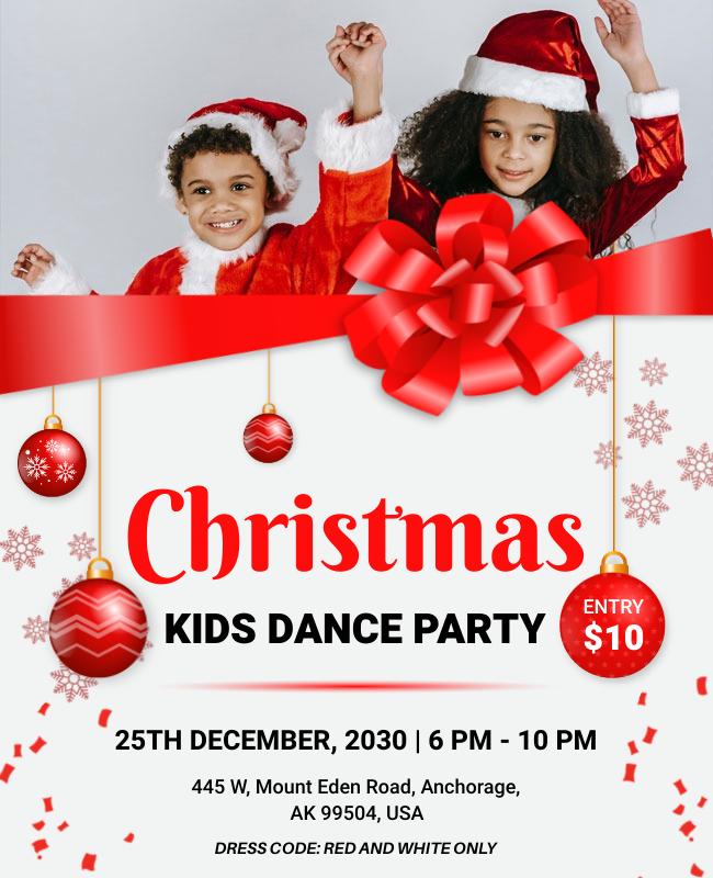 A lively party flyer with vibrant colors, holiday-themed decorations, and a fun, energetic design for a dance event