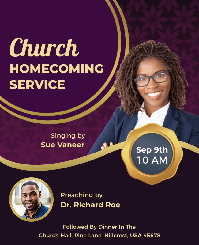 Dark Purple Church Homecoming Service Flyer Template