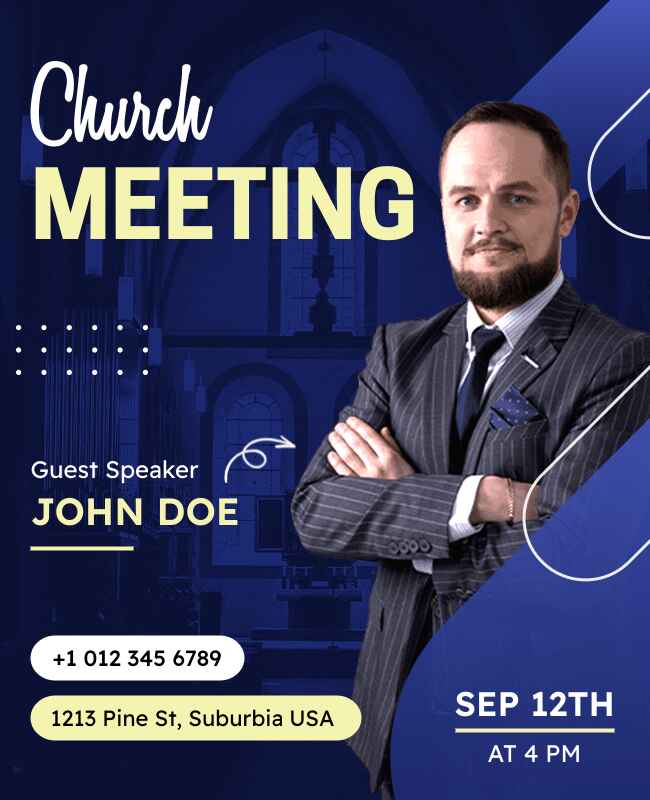 Welcoming meeting flyer for church gatherings and events.