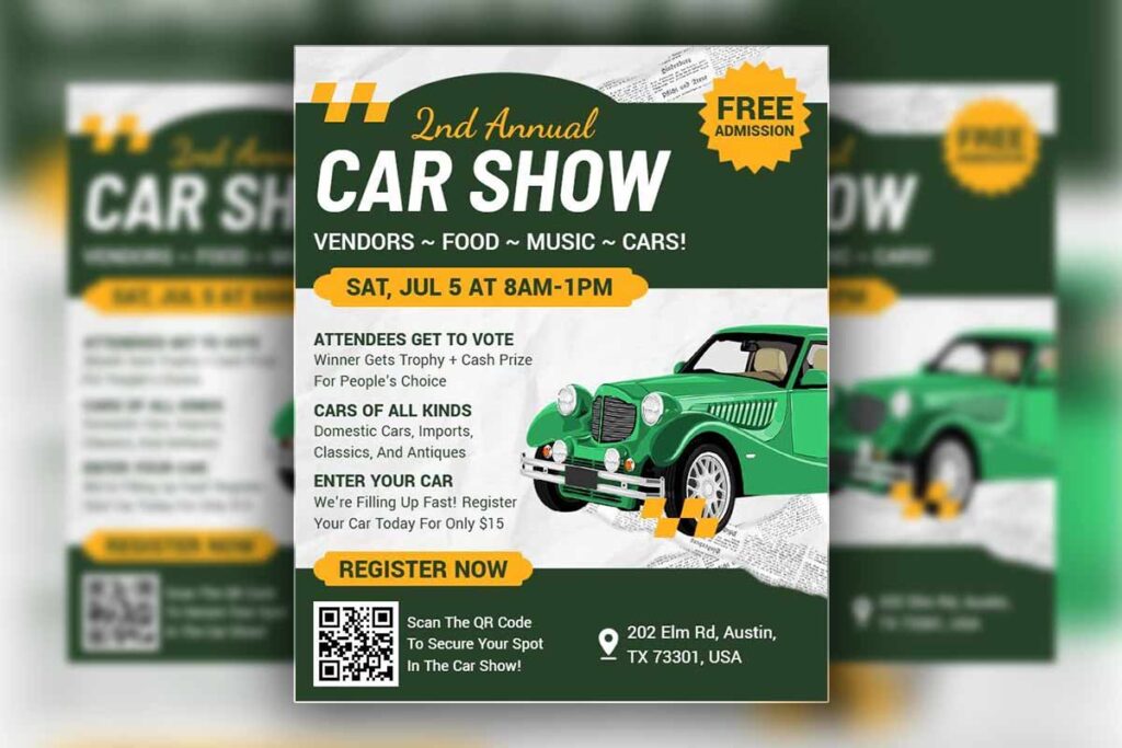 Classic Car Show Event with Vintage Green Automobile Flyer Template