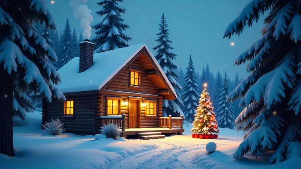 Classic Cozy Cabin Christmas Scene Background