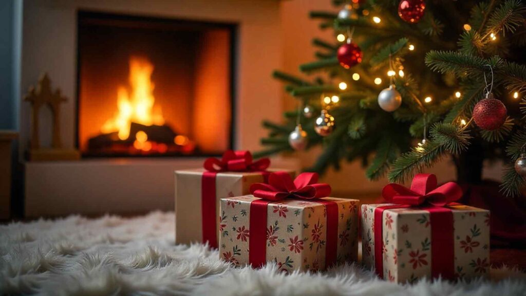 Classic Cozy Living Room Christmas Scene Background