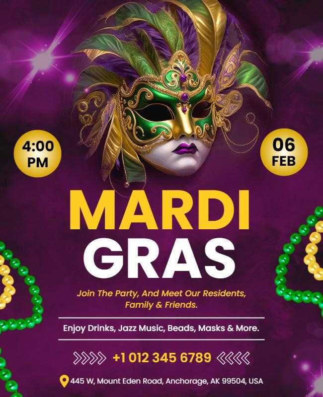 Classic Flyer for Mardi Gras Celebration Event