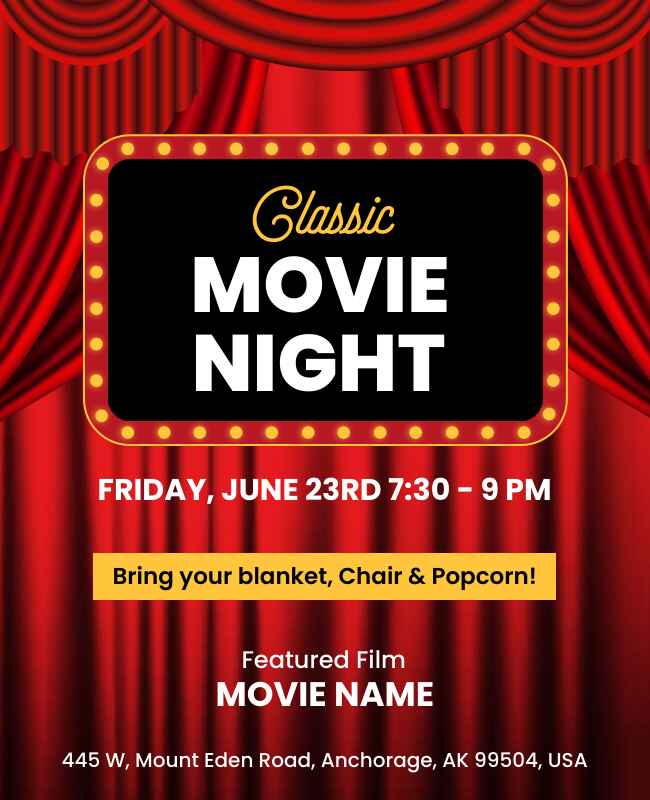 Red Classic Movie Night Flyer Template