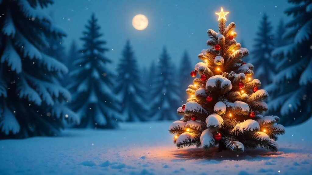 Classic Outdoor Tree In Fresh Snow Wallpaper