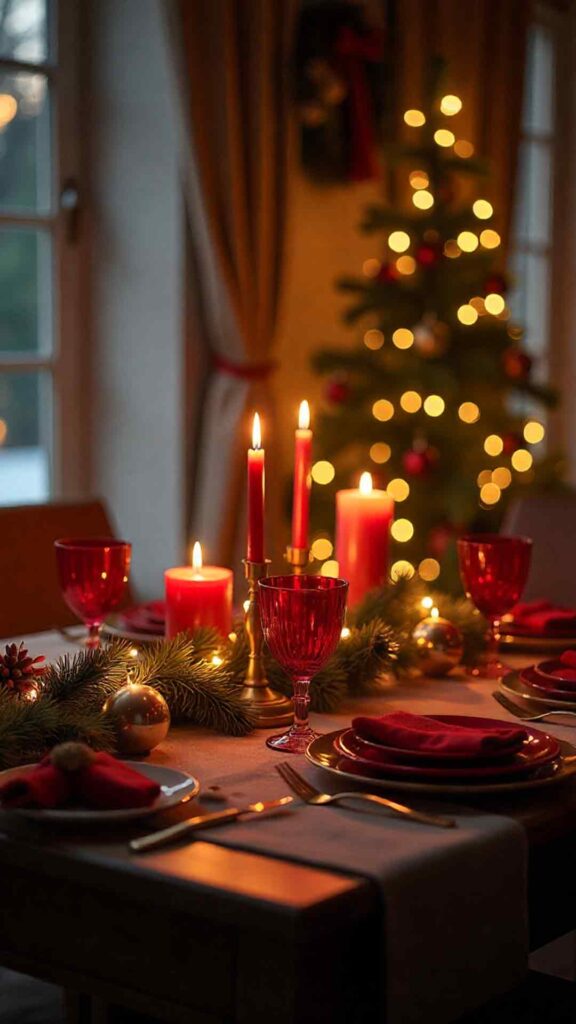 Classic Red And Gold Christmas Table Setting Background