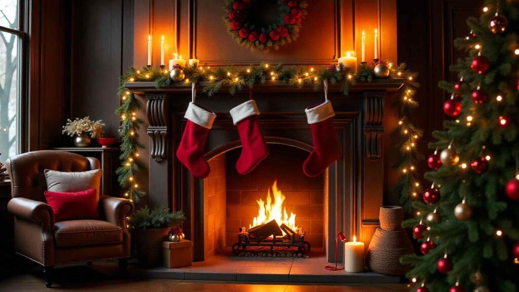 Classic Red-gold Mantel Decor Background